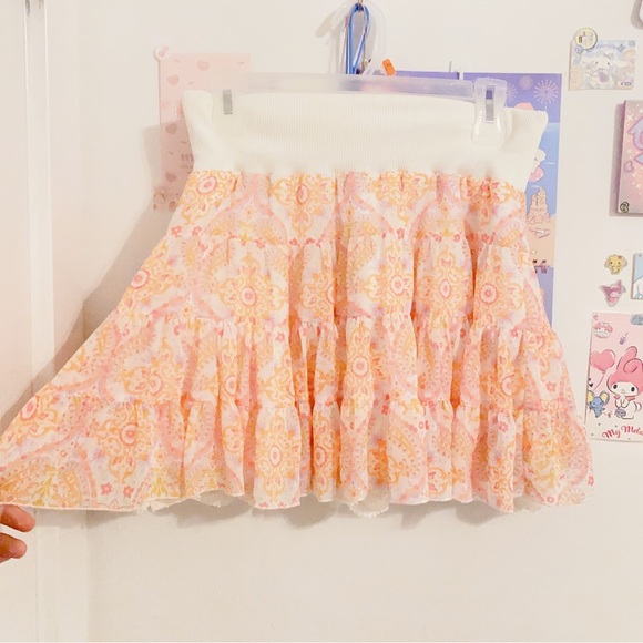 LIZ LISA 🌸 Orange, Pink & White Floral Ruffle Coquette Skirt - Picture 2 of 5